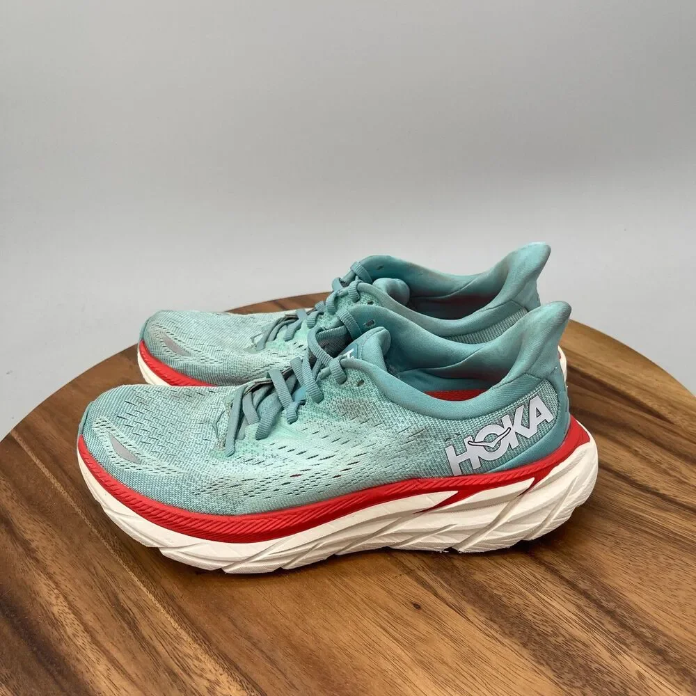 Hoka One One Clifton 8 Shoes Womens Size 6.5 B Aqua Running Comfort Walking Gym